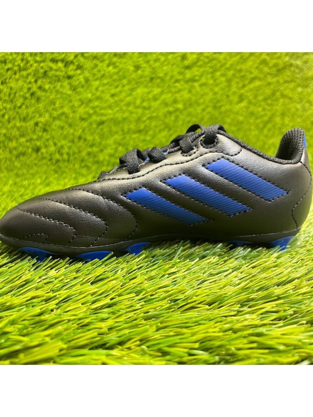 Adidas Goletto VIII FG Boys‎ Size 12K Black Blue Leather Running Soccer Cleats